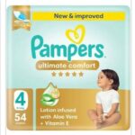 Pampers بامبرز ألتميت كومفورت حفاضات بشريط لاصق، عبوة كبيرة، مقاس 4، 9-14 كجم، 54 قطعة 54 قطعة